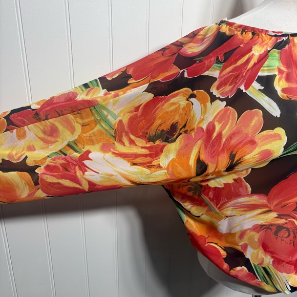 Floral faux Button Front Blouse Boho Lightweight Sheer Romantic Flowy Romantic - Picture 3 of 8